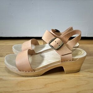 No. 6 Two Strap Clog on Mid Heel in Desert